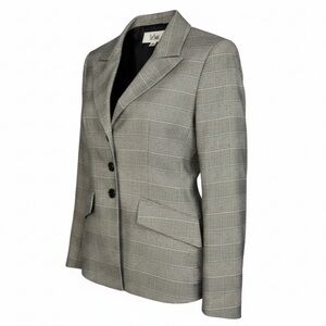 LE SUIT Houndstooth Blazer Black Plaid 3 Button Padded Shoulder Preppy Size 8